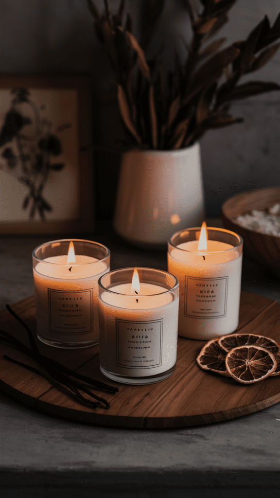 Candles in the kitchen adding warmth and coziness to the space.
