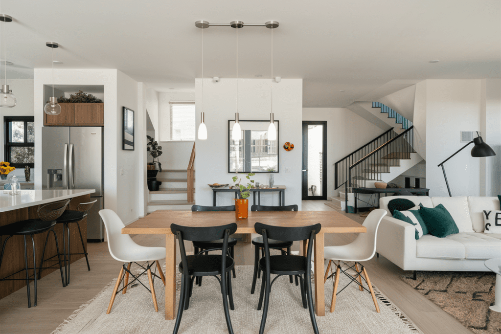 An image showcasing different types of chairs, offering a mix-and-match aesthetic for a diverse and eclectic seating arrangement. inspiring apartment decorating ideas