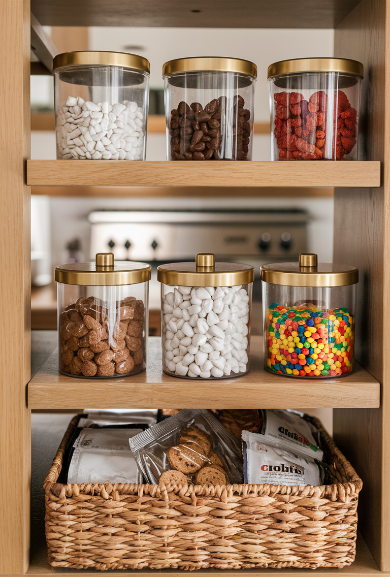 Pantry with jars of snacks and treats