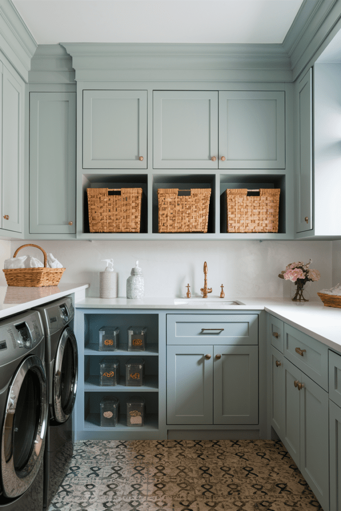 colorful accents laundry room to brighten up the place.