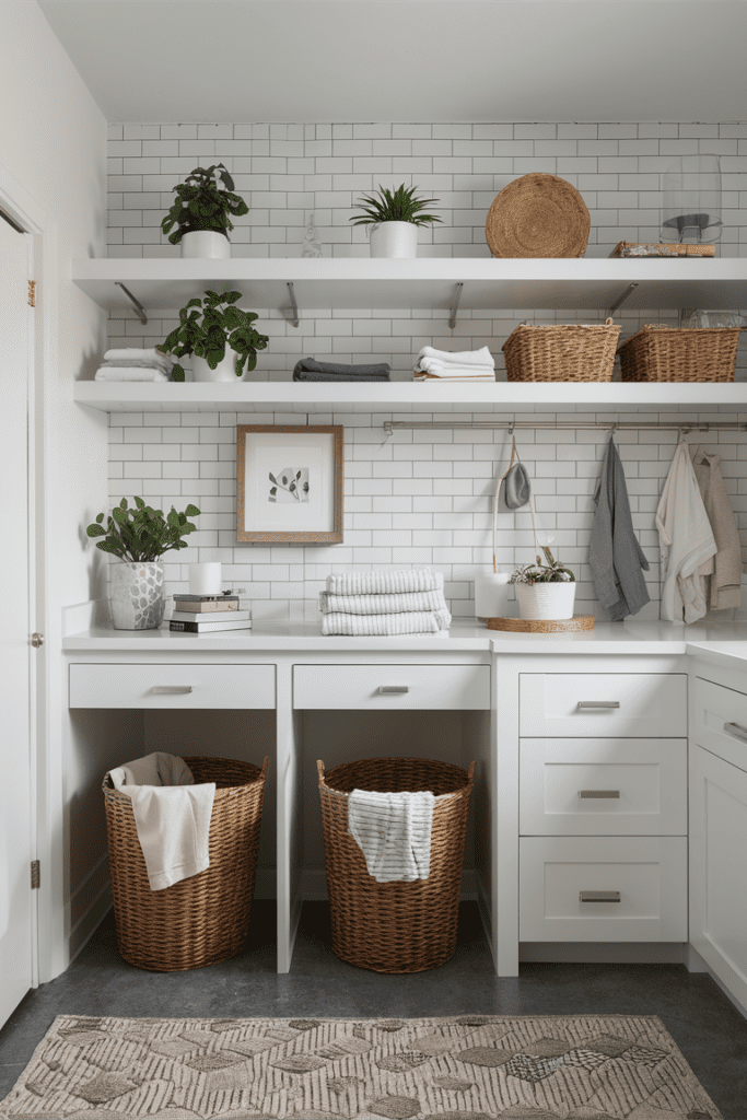 folding station in a well organized laundry room designed for efficient and tidy clothes folding