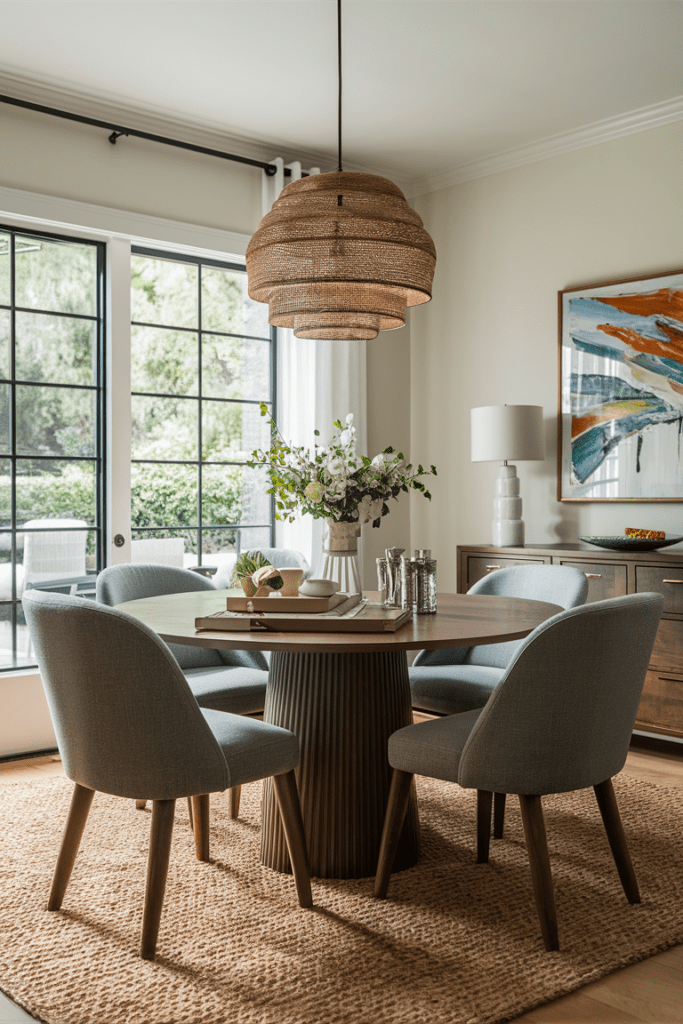 image of a modern and chic dining room with a round dining table