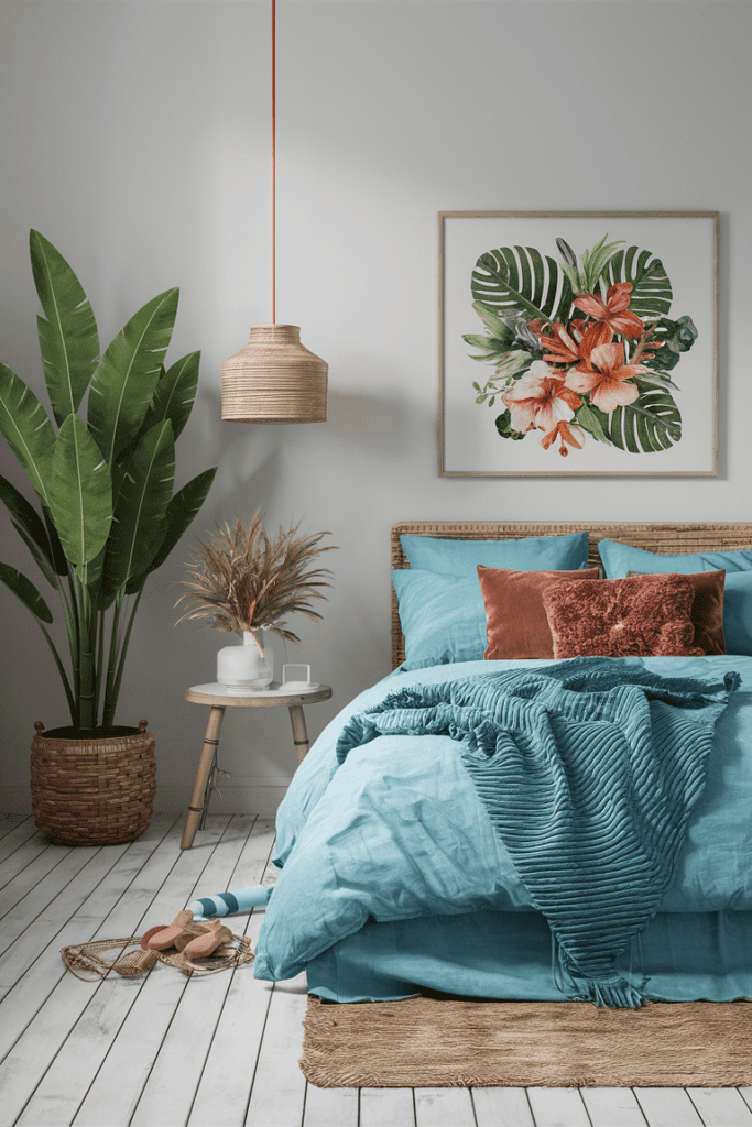 image of tropical oasis coastal bedroom