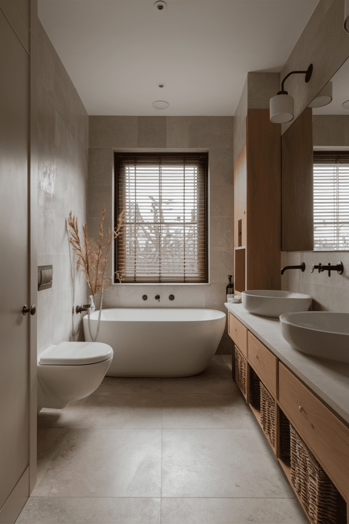 Minimalist decor in the bathroom, featuring clean lines and clutter-free surfaces.