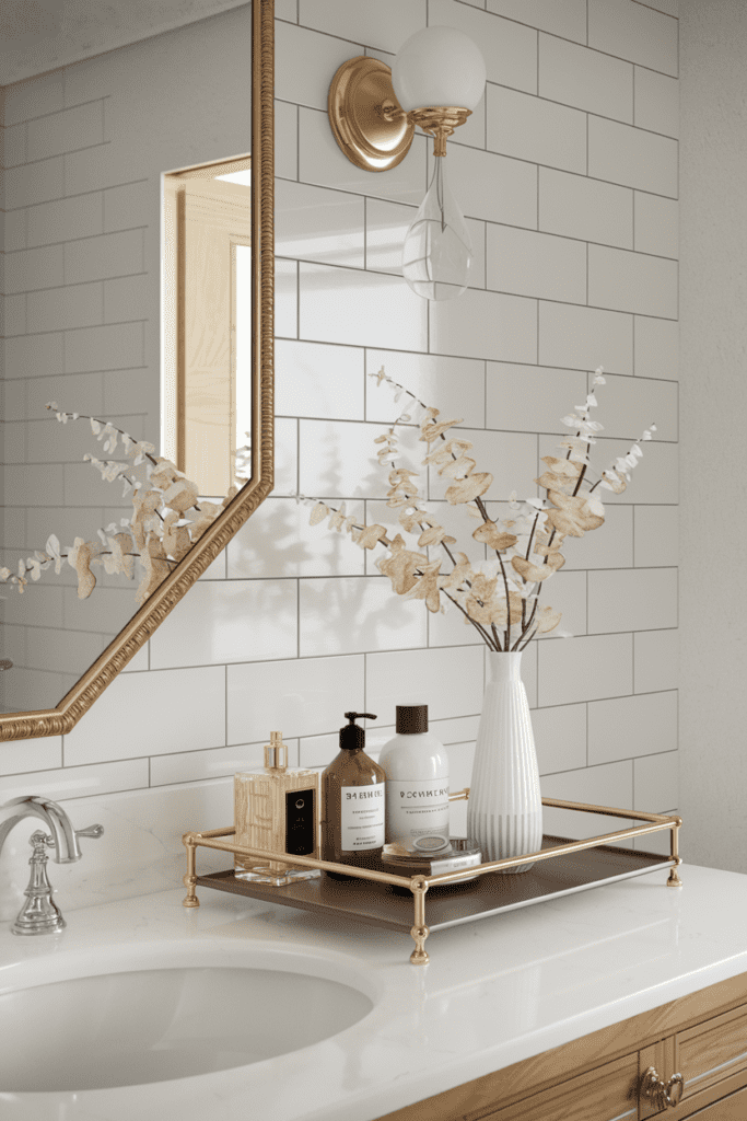 bathroom countertop with minimalist tray display