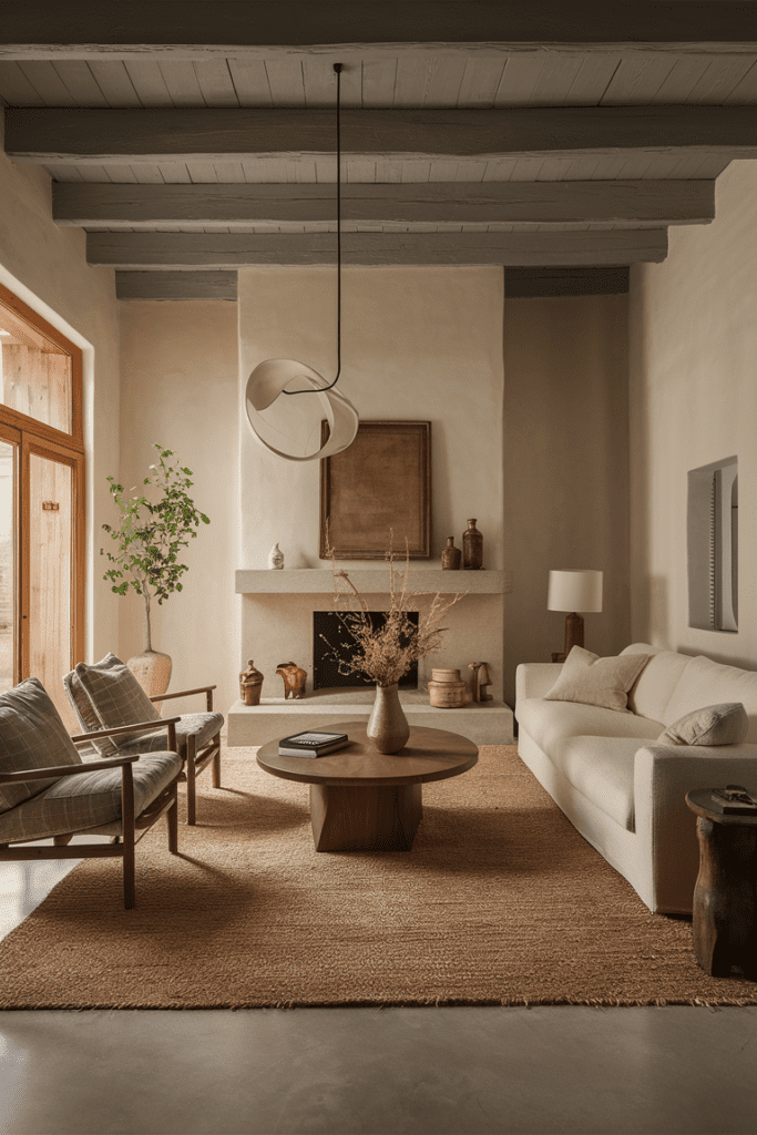 earthy living room modern and vintage pieces