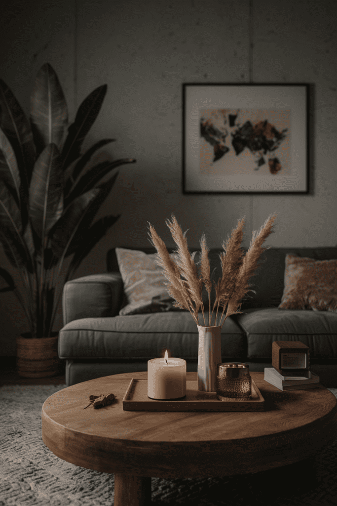 earthy living room with candles 1