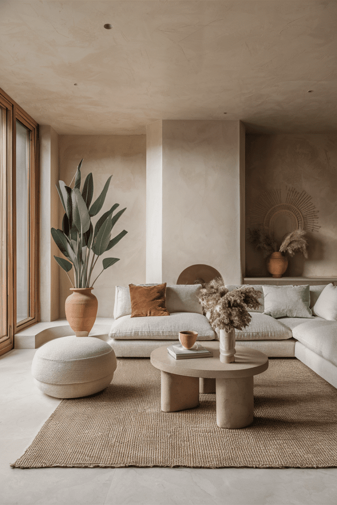 earthy living room with earthy art and decor