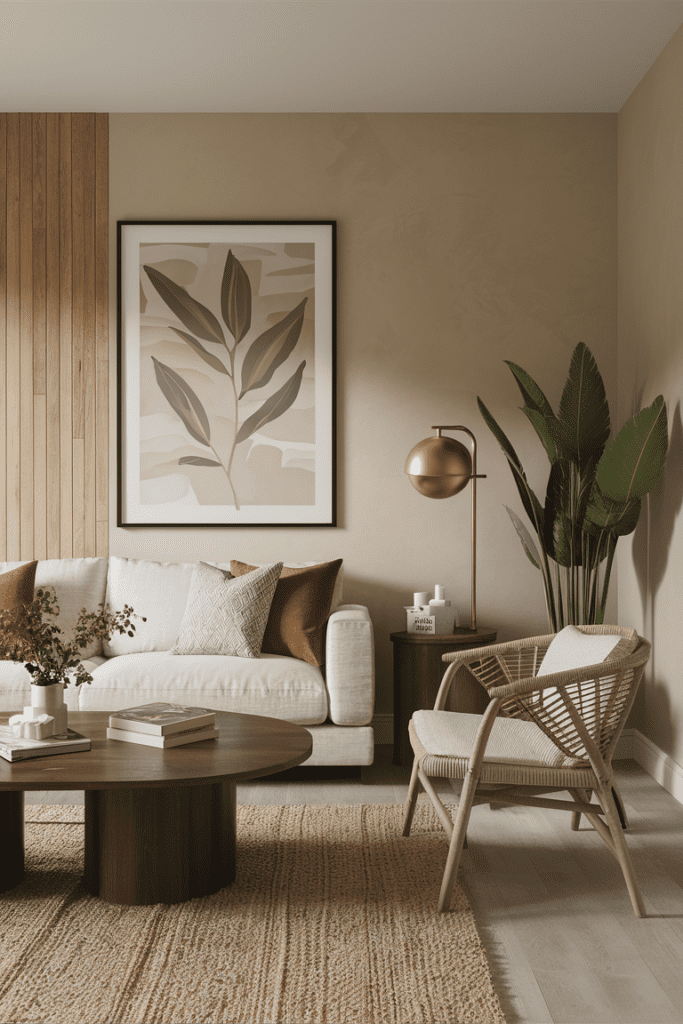 earthy living room with neutral tones