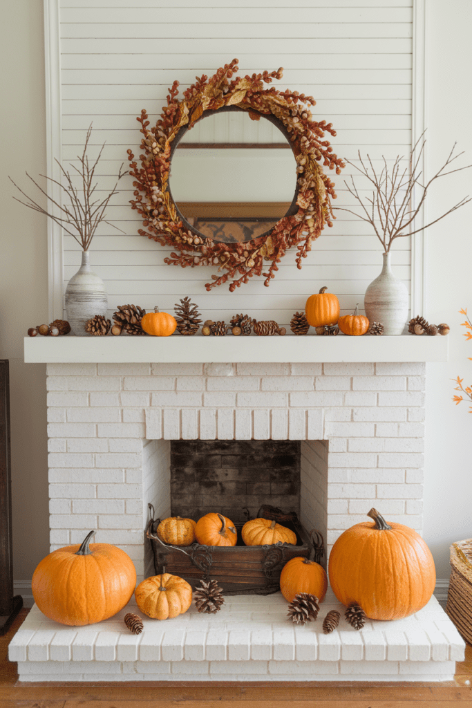 fall mantle decor with natural elements