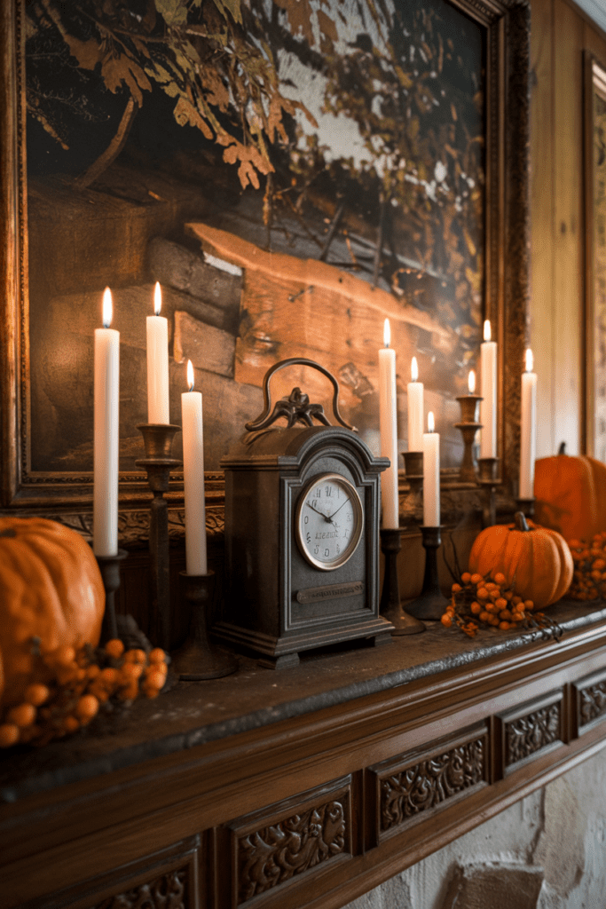 fall mantle decor with vintage finds