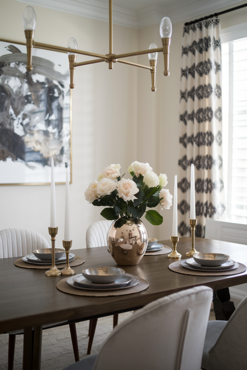 dining table with a touch of metallics