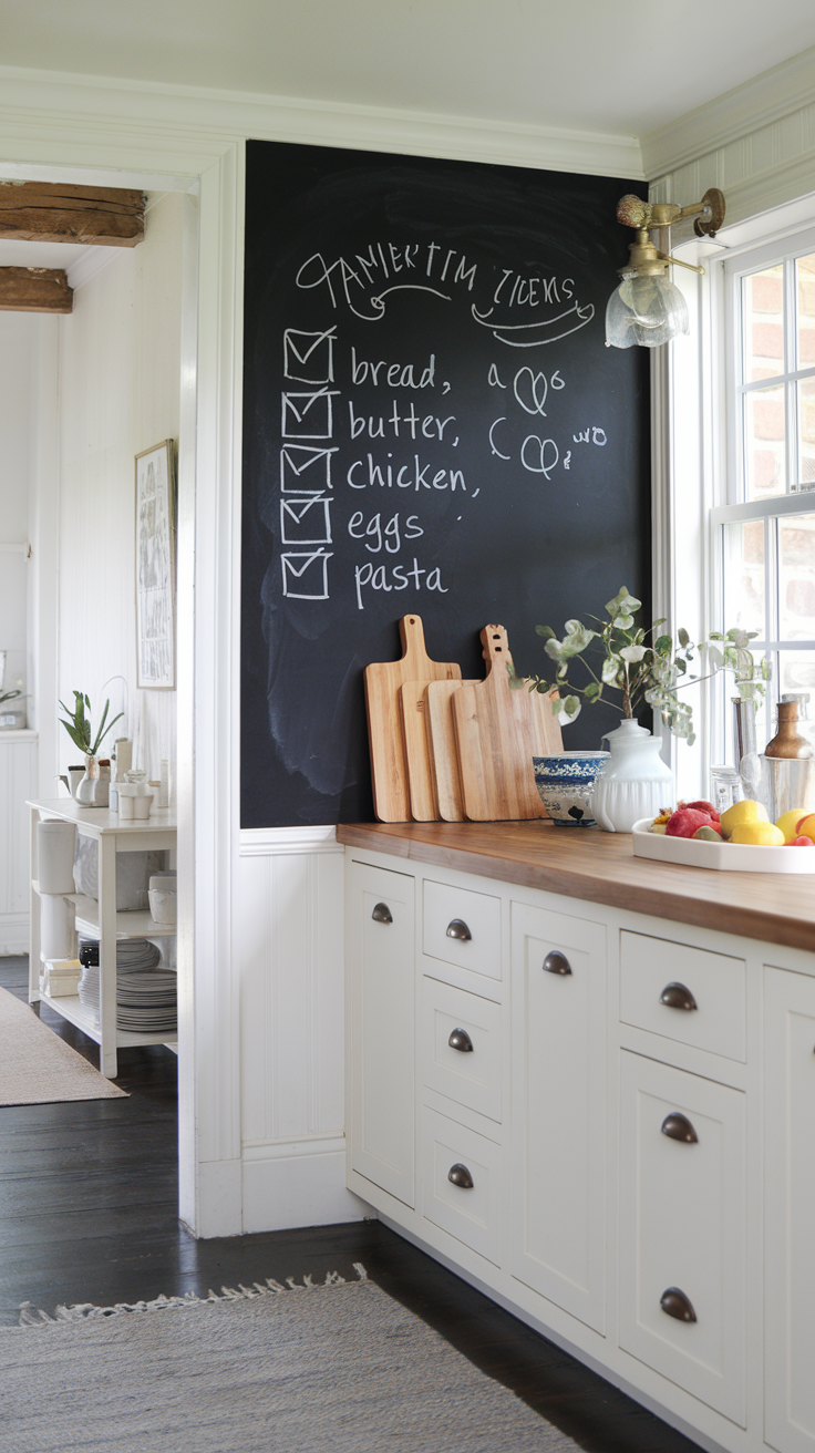 farmhouse kitchen with chalkboard wall