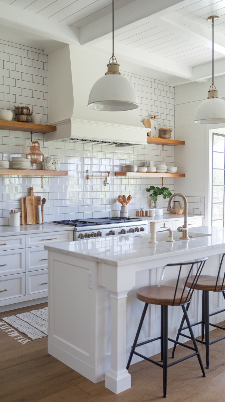 farmhouse kitchen with subway tile backsplash