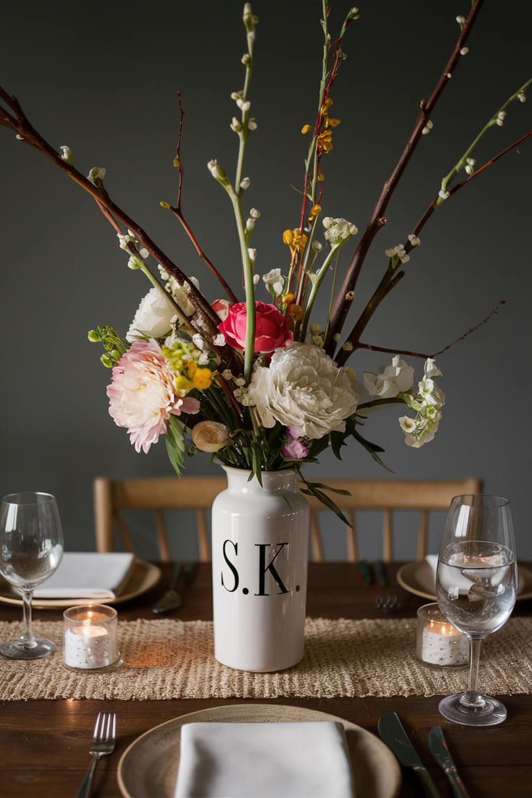 table centerpiece with personalized vase 2