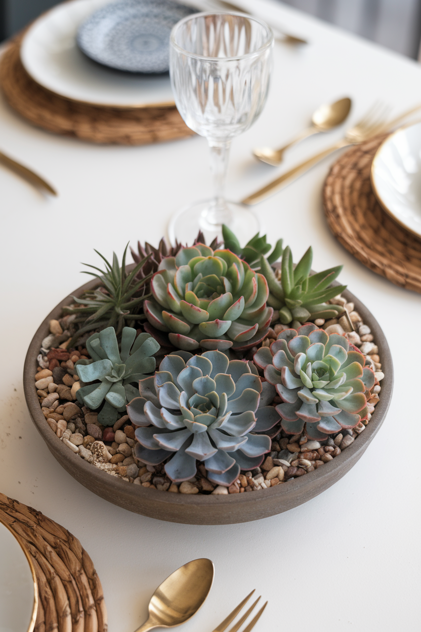 table centerpiece with succulent garden