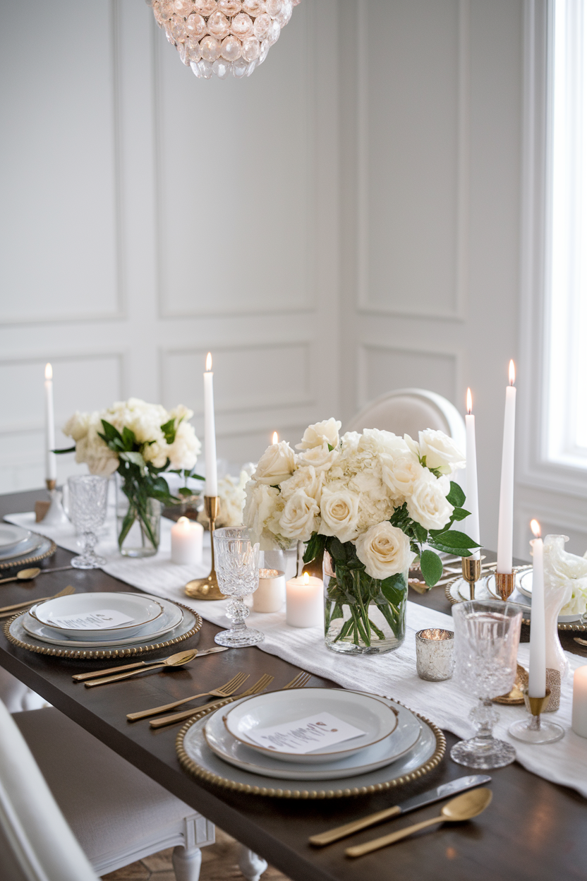 winter tablescape with classic winter whites