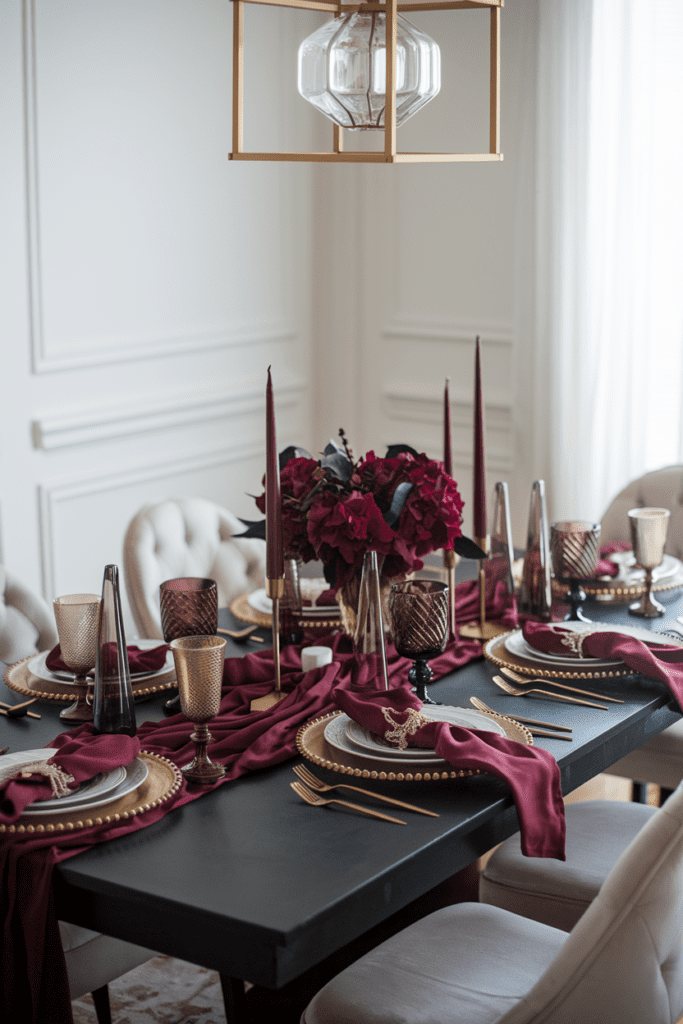 winter tablescape with elegant jewel tones