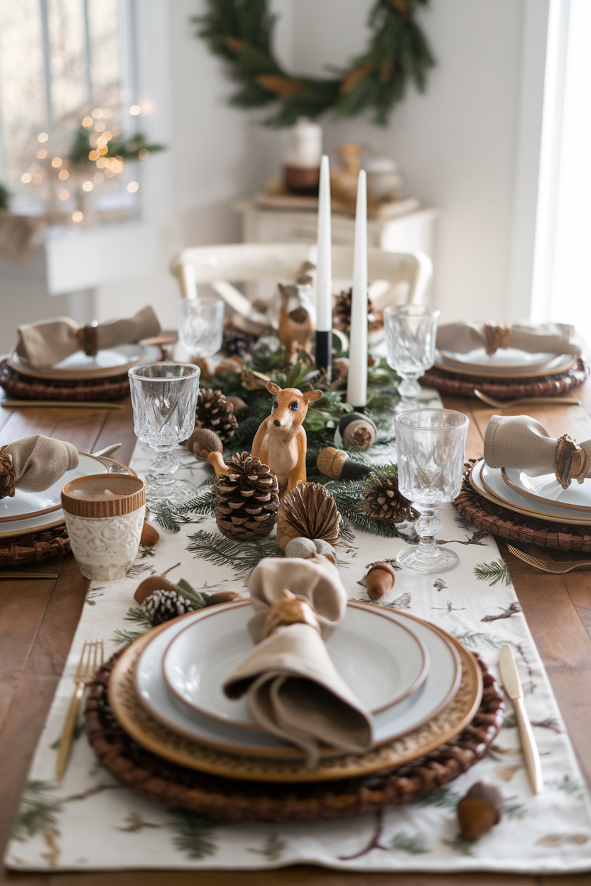 winter tablescape with woodland whimsy