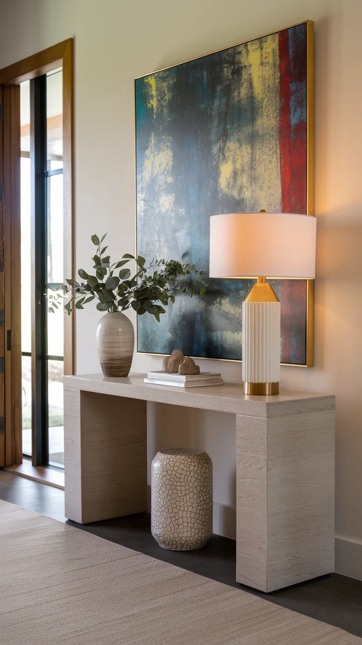 entryway decor with a statement lighting