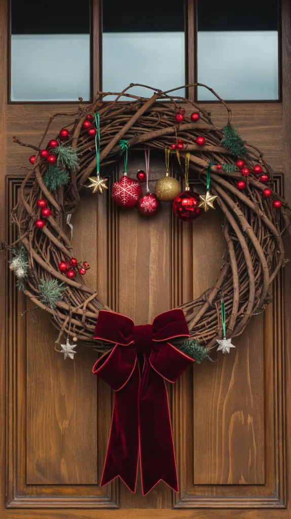 grapevine wreath with ornaments