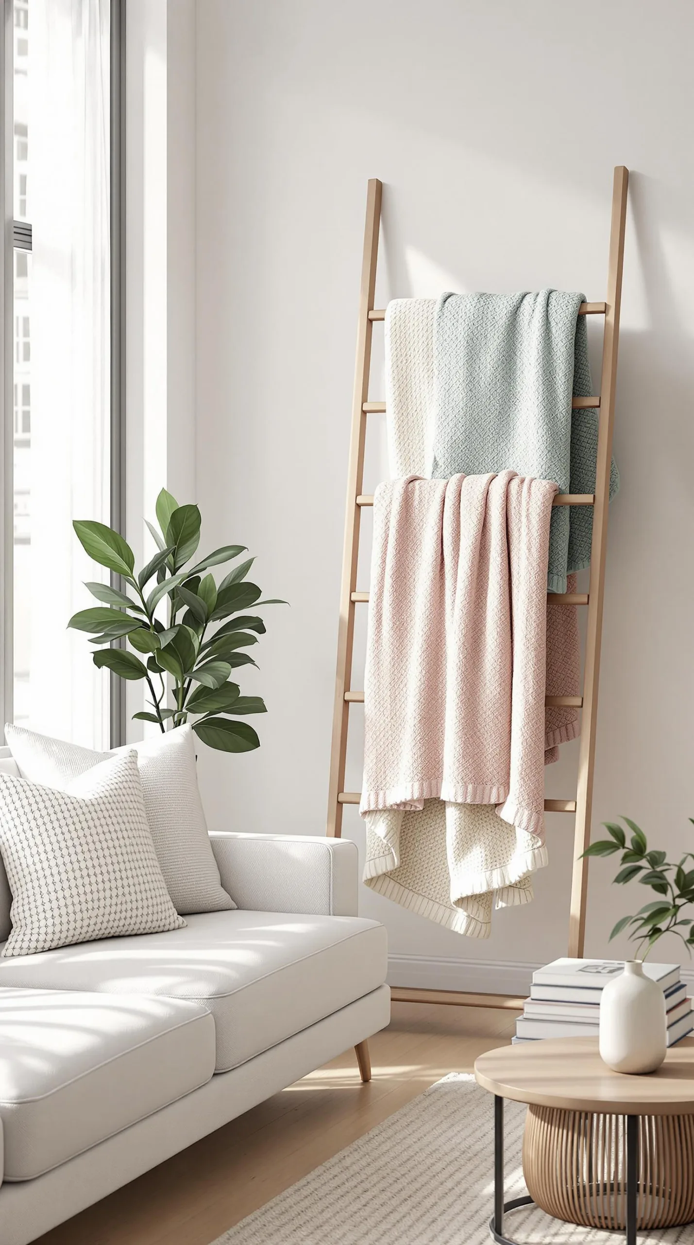 cozy living room blanket ladder