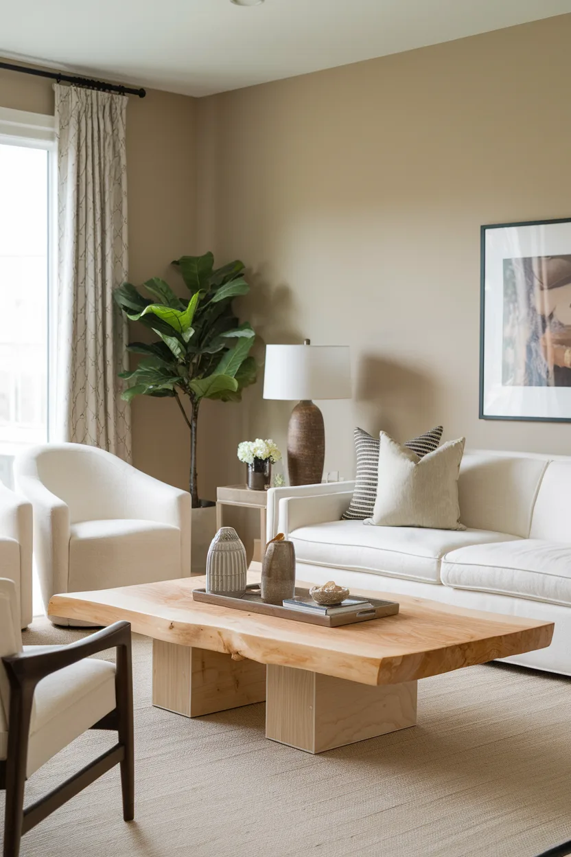 cozy living room natural wood elements