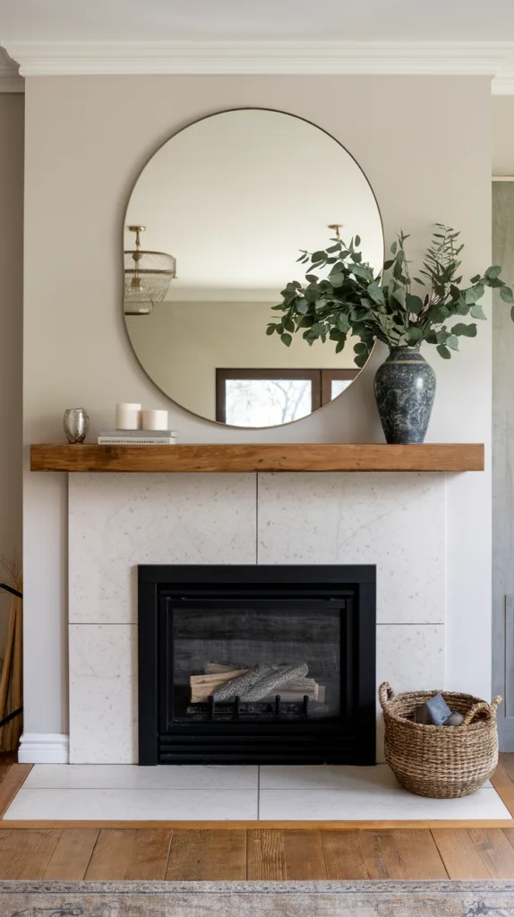 fireplace mantle decor with mirror