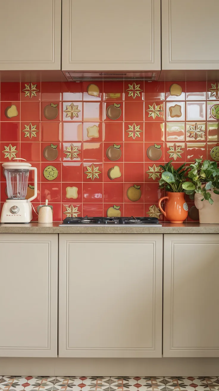 kitschy kitchen bold backsplash