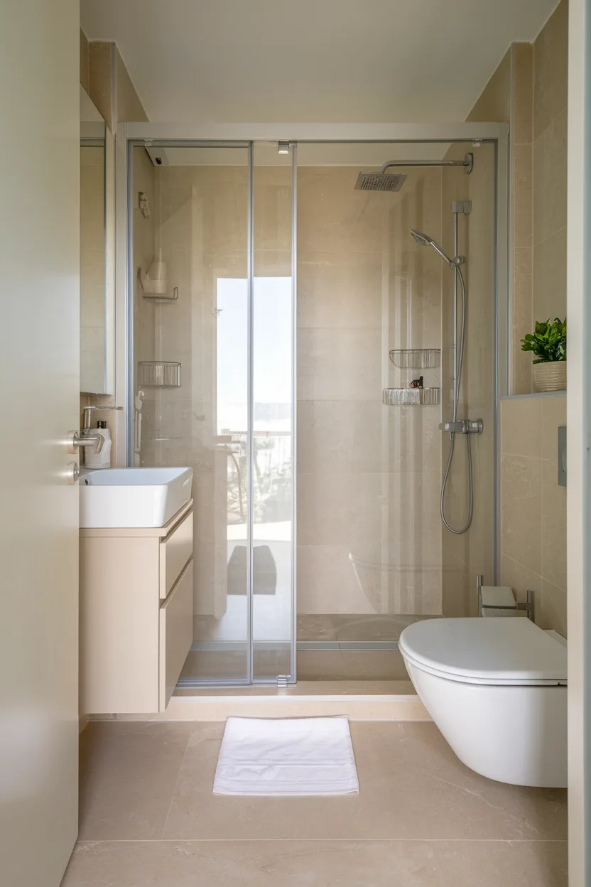 small bathroom with clear glass shower