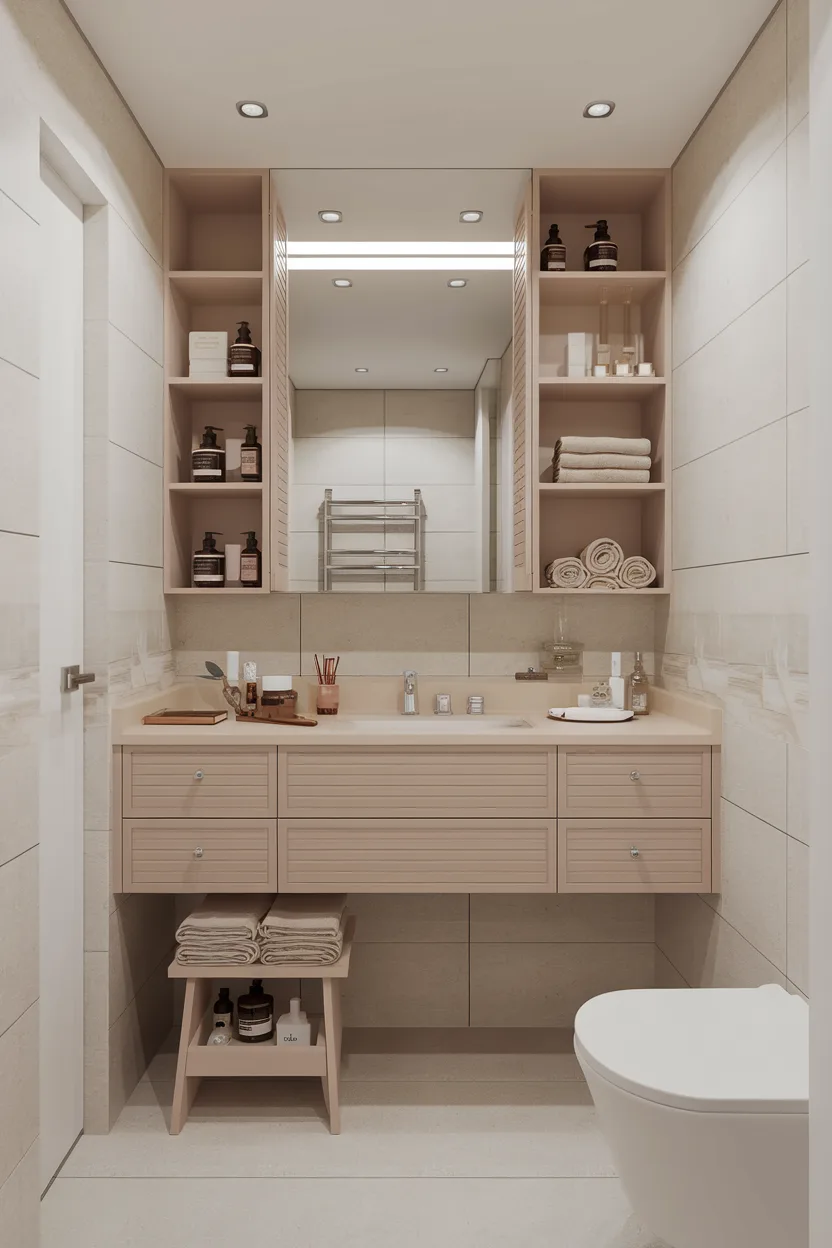 small bathroom with multifunctional furniture