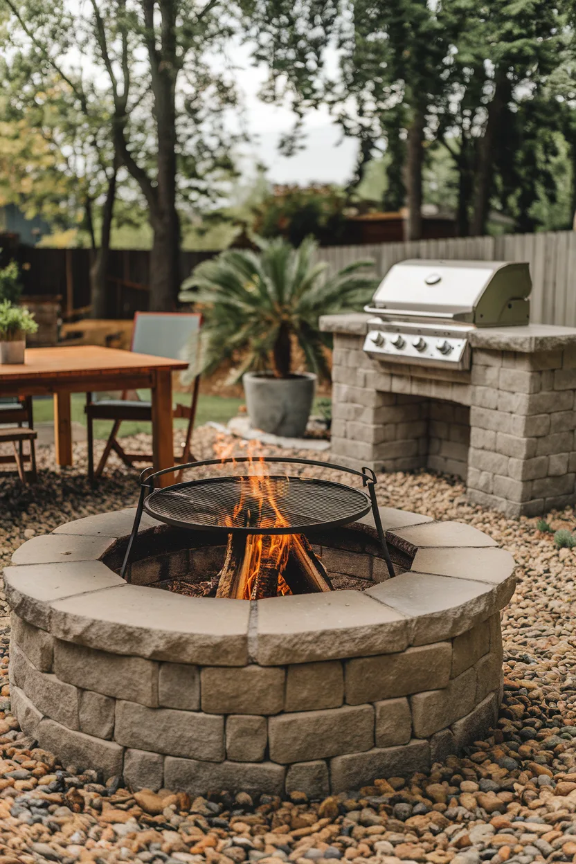 backyard firepit built in grill