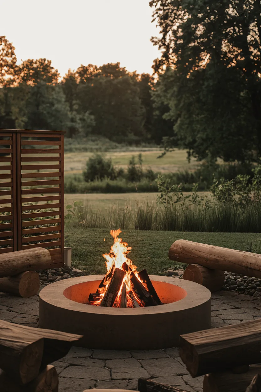 backyard firepit log seating