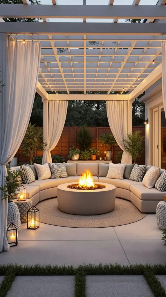 backyard firepit with pergola