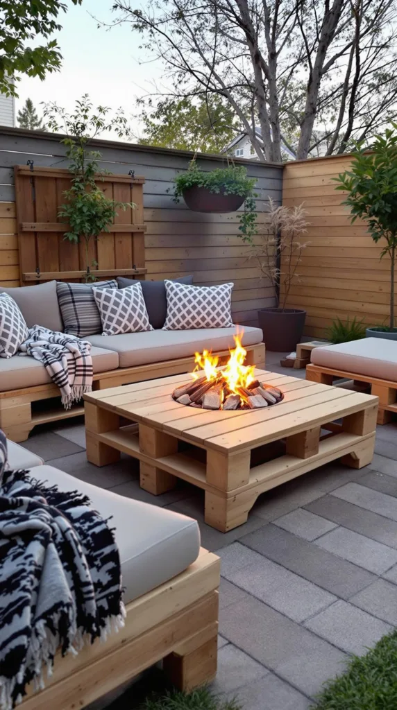 backyard firepit wooden pallets