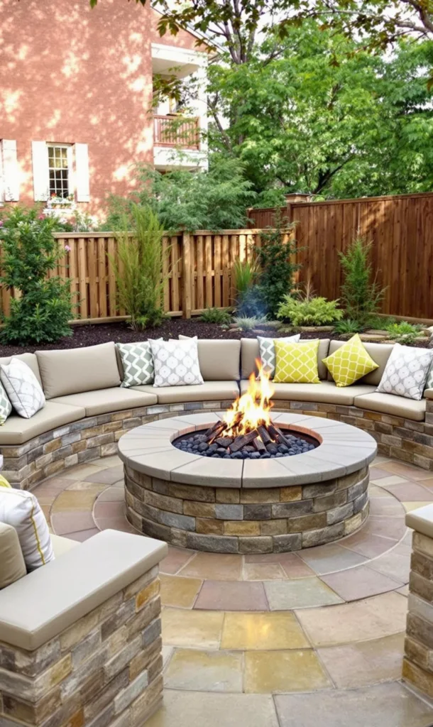 backyard fireplace built in seating