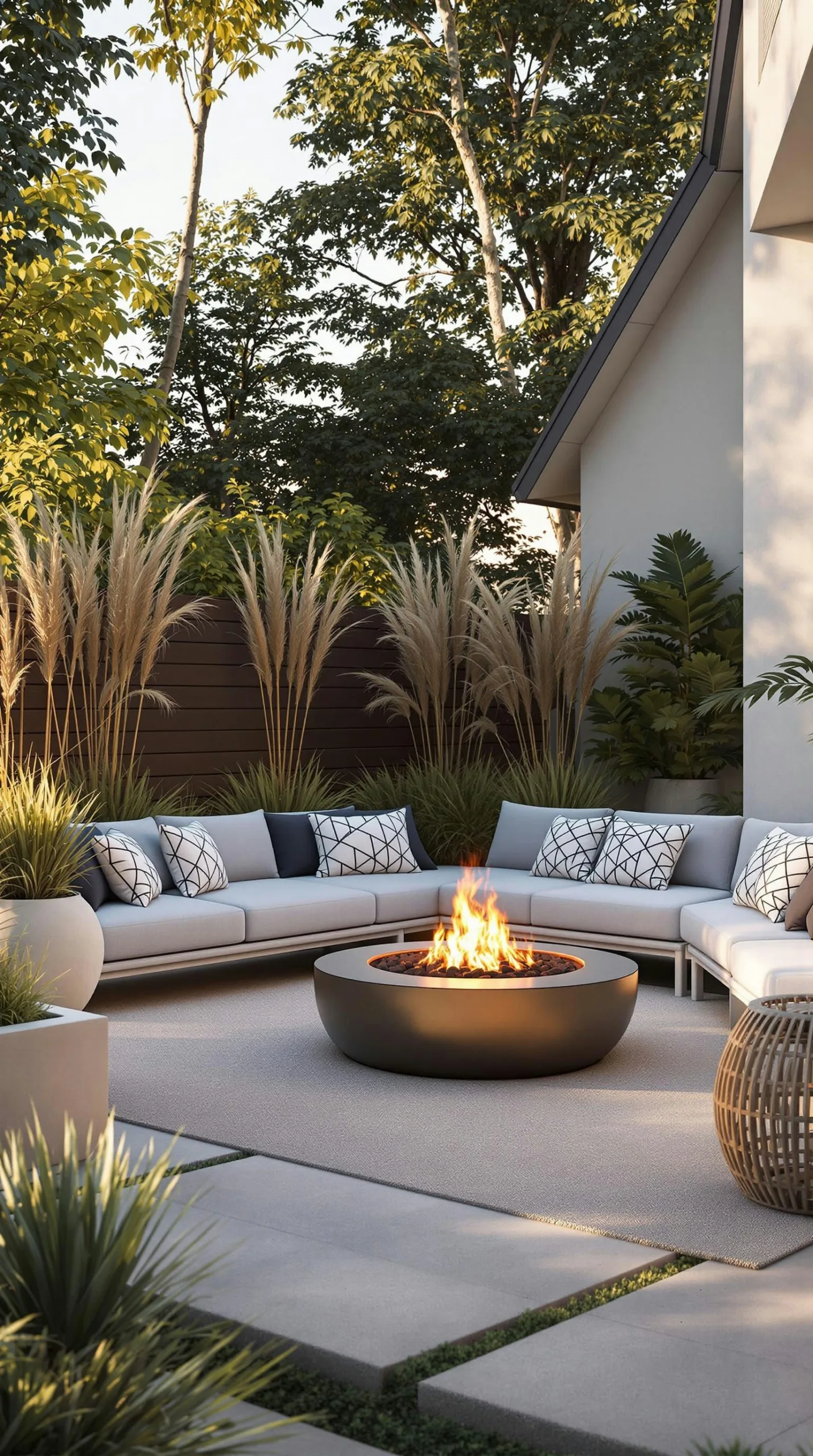 backyard modern steel firepit