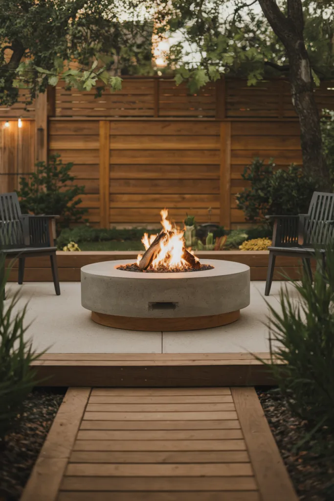 backyard with concrete firepit