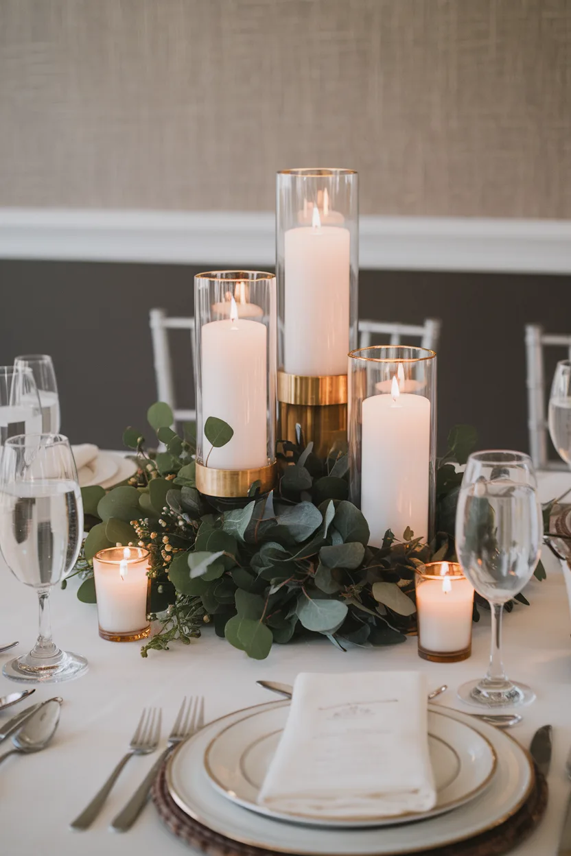 dining room table centerpiece with candles for ambiance