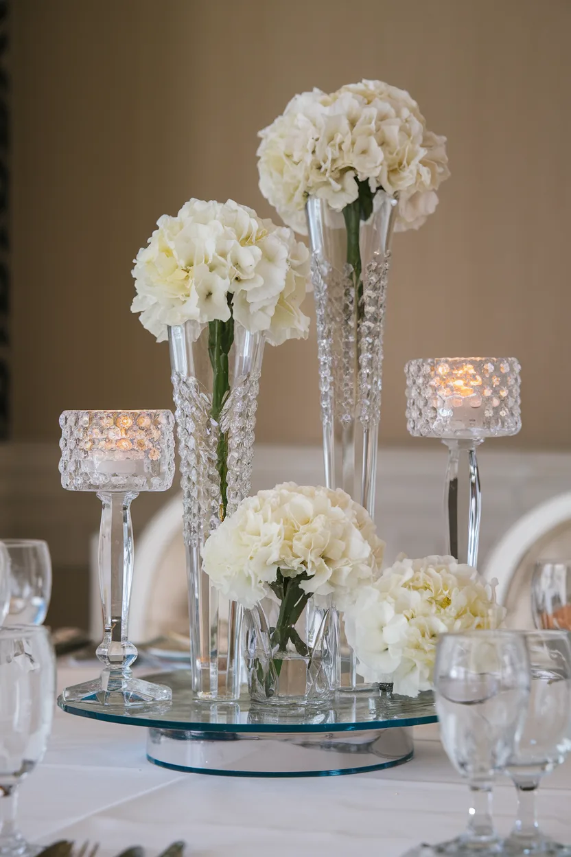 dining room table centerpiece with elegant crystal accents