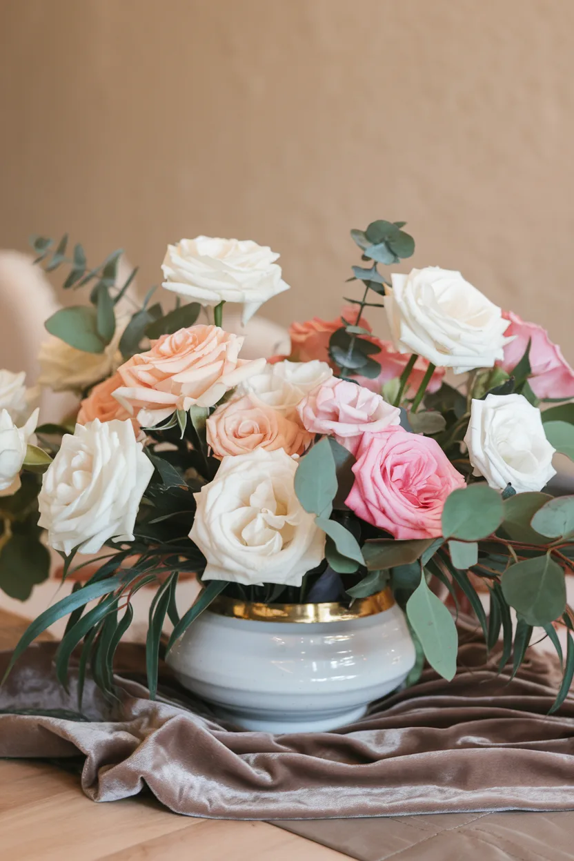 dining room table centerpiece with floral arrangement