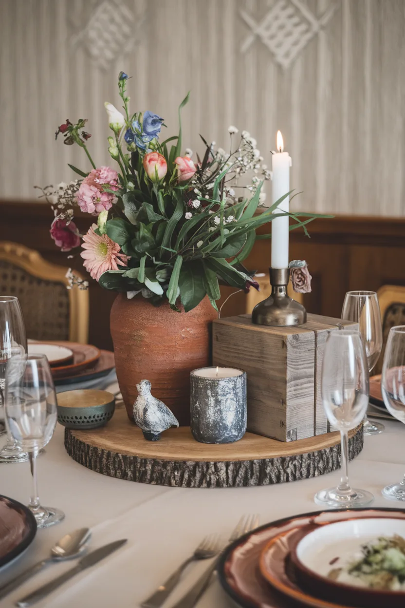 dining room table centerpiece with personalized decor