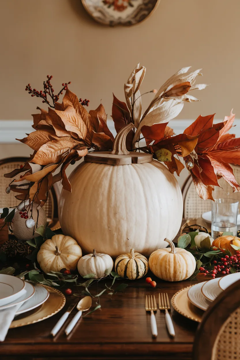 dining room table centerpiece with seasonal centerpiece