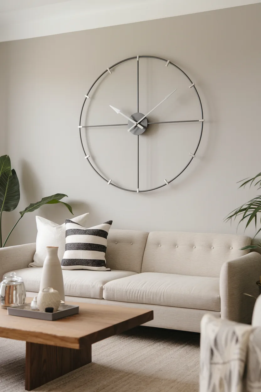 empty wall living room large clock