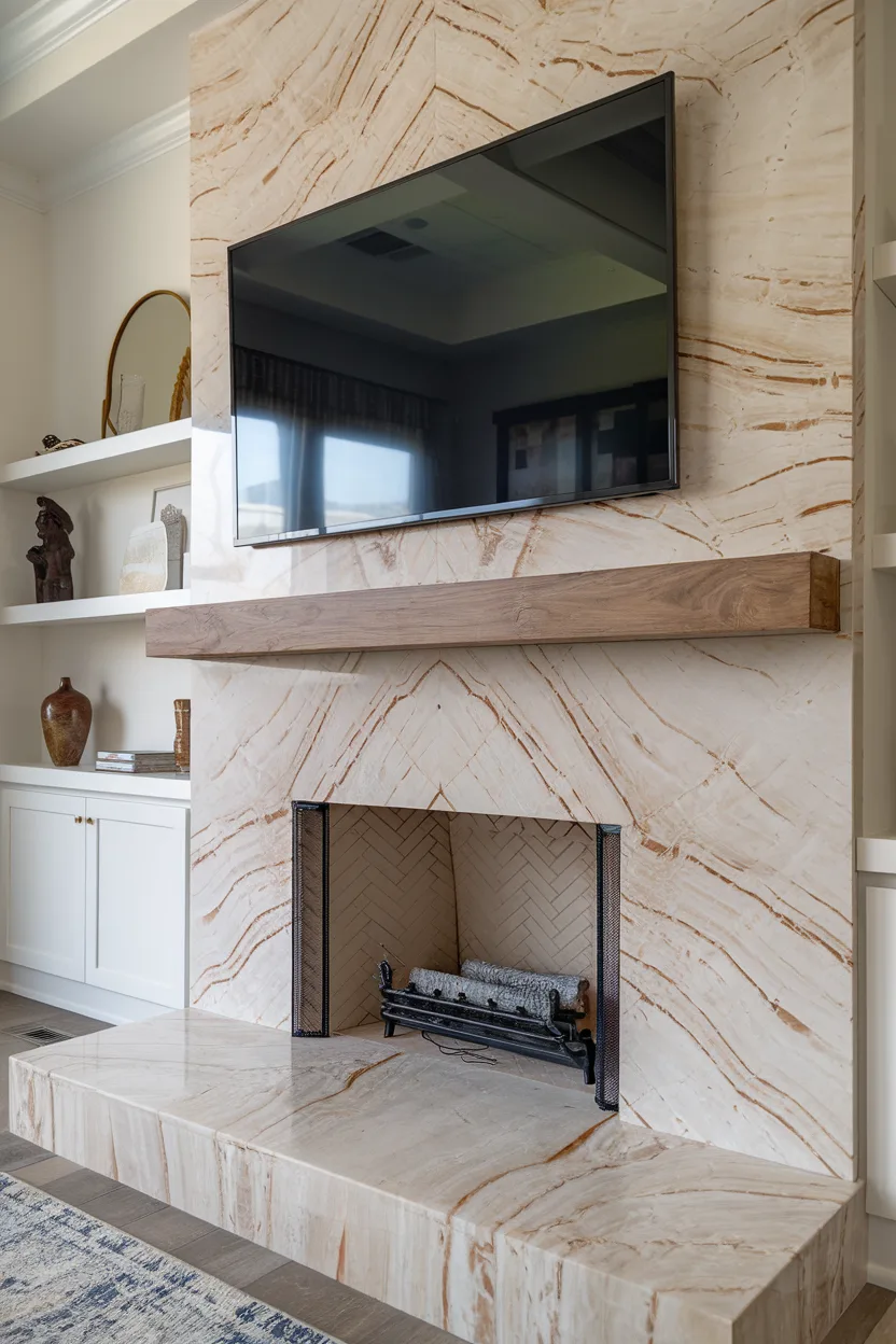 fireplace tv wall with marble