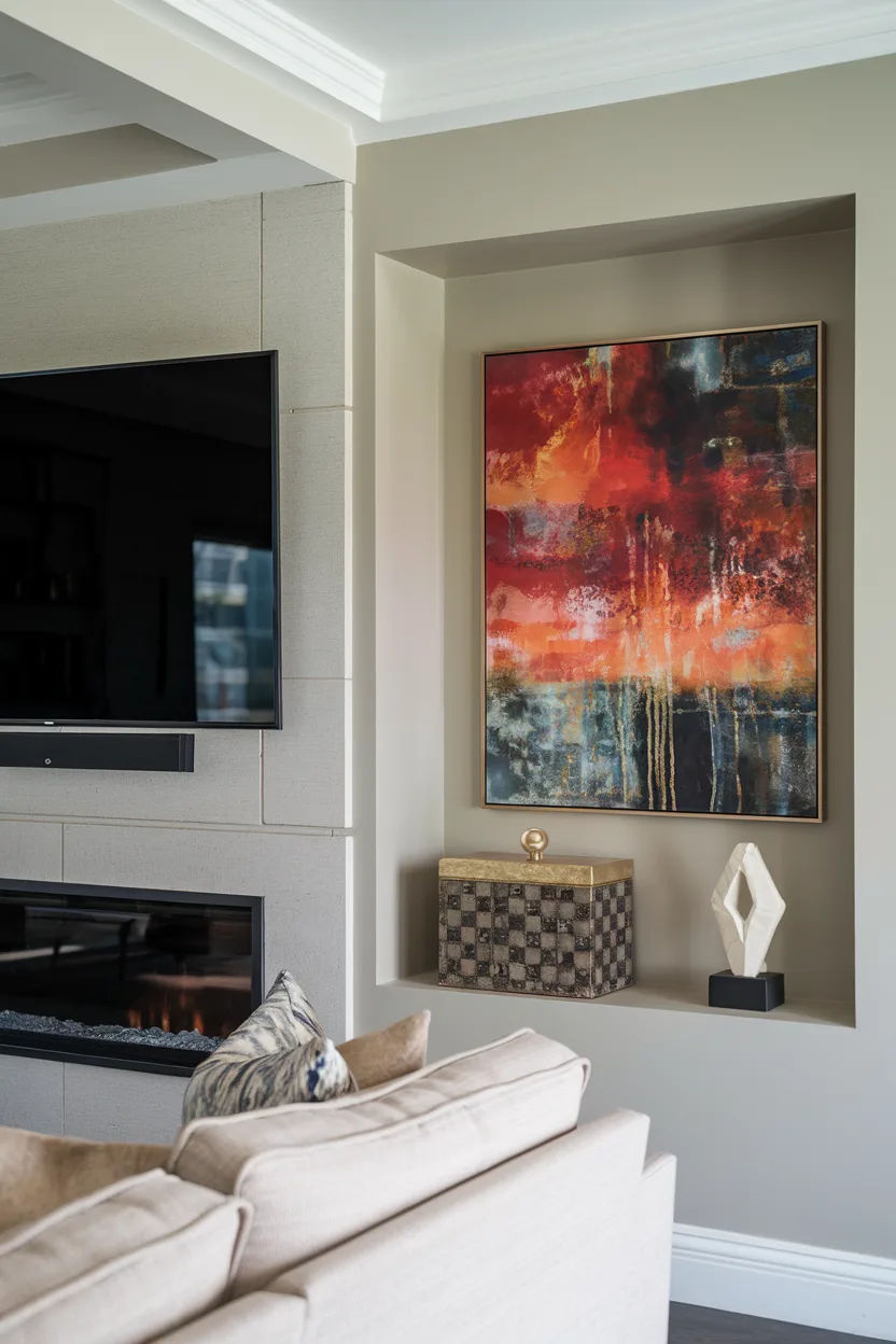 fireplace tv wall with sleek art and decor