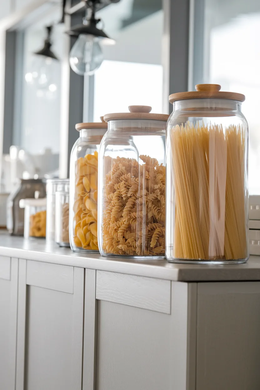 above cabinet decor glass canisters