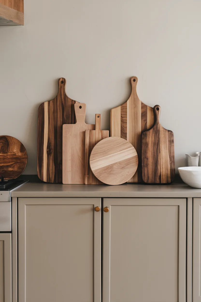 above cabinet decor group cutting boards