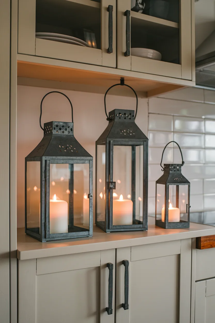 above cabinet decor lanterns