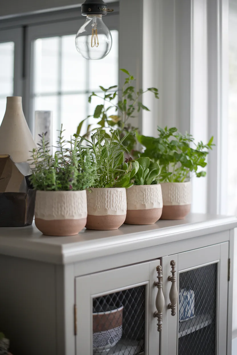 above cabinet decor mini herb garden